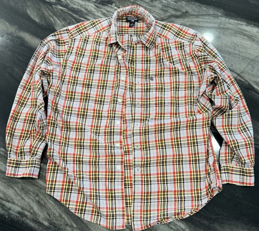 Vintage Polo Jeans Co Ralph Lauren Plaid Button Up Shirt Mens Small USA Flag